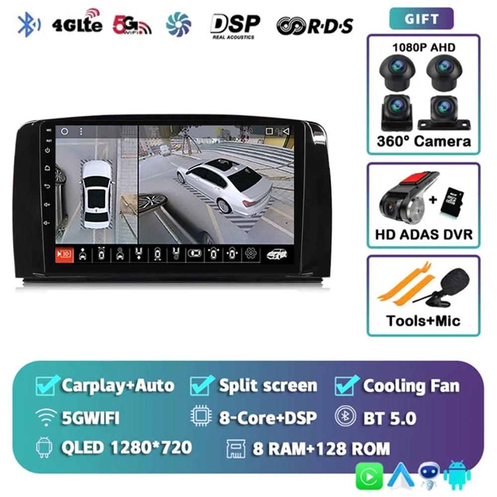 Android 14 QLED Car Radio Carplay Multimedia GPS Player BT For Mercedes Benz R Class R300 R350 R280 R320 R500 W251 2007 - 2011