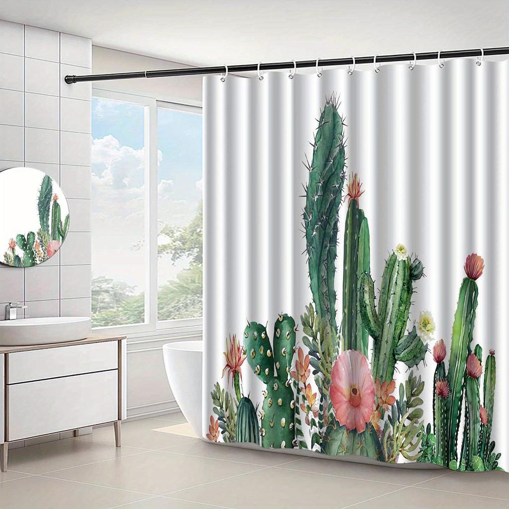 JIT1pcs Nordic Minimalist Cactus Plant Pattern Shower Curtain, High-end Elegant Bathroom Curtain Shower Curtain, Shower Curtain