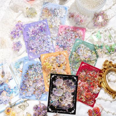 Vintage Exquisite Flower Sticker Pack PET Sparkling Decoration Handbook DIY Card Sticker Stationery 20pcs/pack