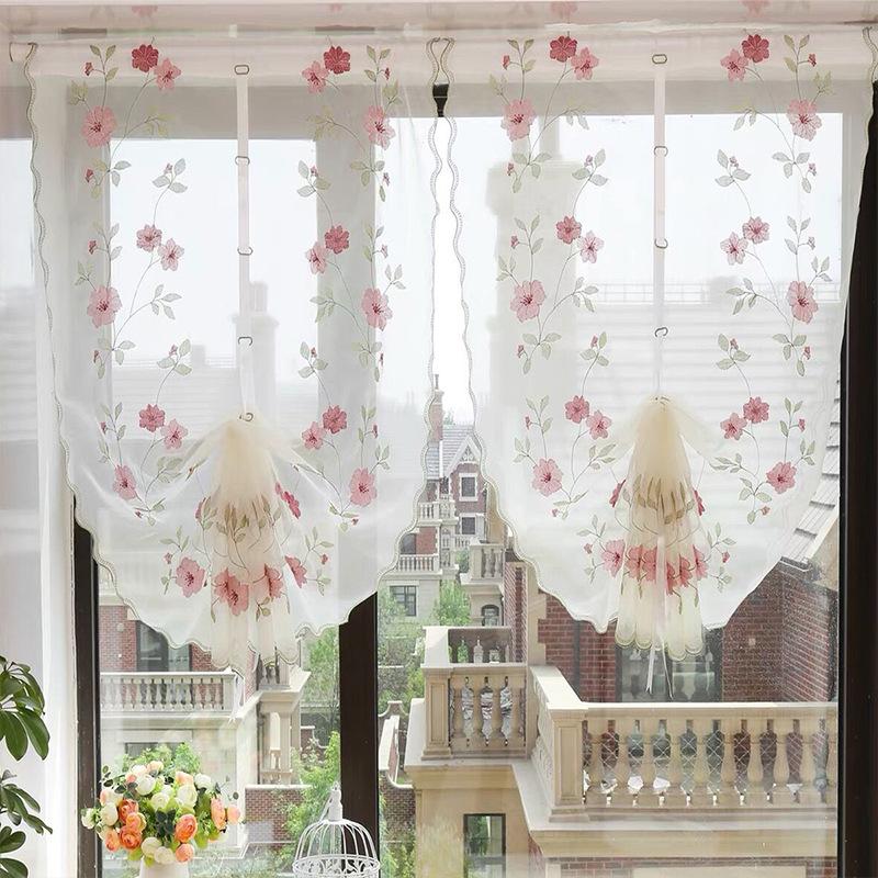 2026 Flower Embroidery Pulling Curtain Window Screen Lace Curtains, Lifting Curtains, Partition Curtains, Balloon Curtains