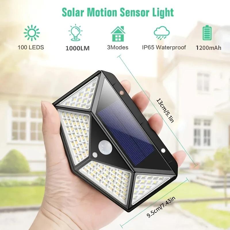 1/2/4/6/8 PCS 100 LED Solar Power Wall Light  1200mAh IP65 Waterproof  Motion Sensor Wall Lights For Garden Outside Decoration
