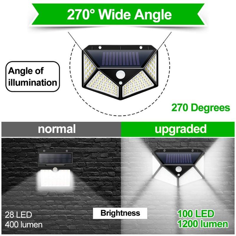 100 LED Solar Light Outdoor Solar Lamp Powered Sunlight Waterproof PIR Motion Sensor Street Night Light for Garden Decoration