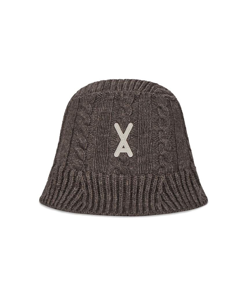 Bajal Va Applique Cable Knit Bucket Hat Brown