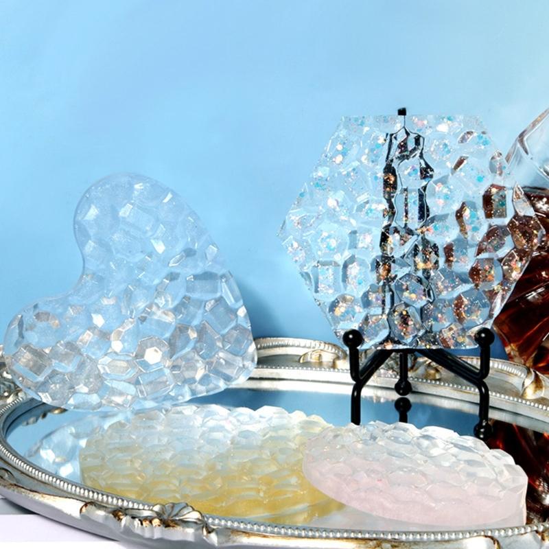 1/6 Stück Diamanten Unterseite Untersetzer Form Blume Herz Runde Form Epoxid Tassenunterlage Formen mit Diamanten Unterseite Harz Tablett Form