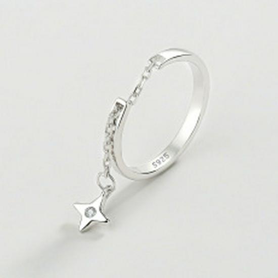 S925 Sterling Silver Heart Tassel Enamel Open Ring - Women's Fashionable Light Luxury Design