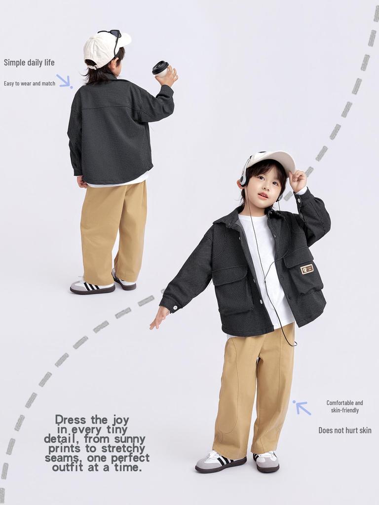 Boys' Stylish Long-Sleeve Turn-Down Collar Shirt - 2025 Spring/Autumn Collection