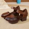Fashion GKTINOO 2025 New Women Sandals Summer Genuine Leather Thick Heels Sandals Ethnic Style Round Toe Casual High Heel Mom Shoes