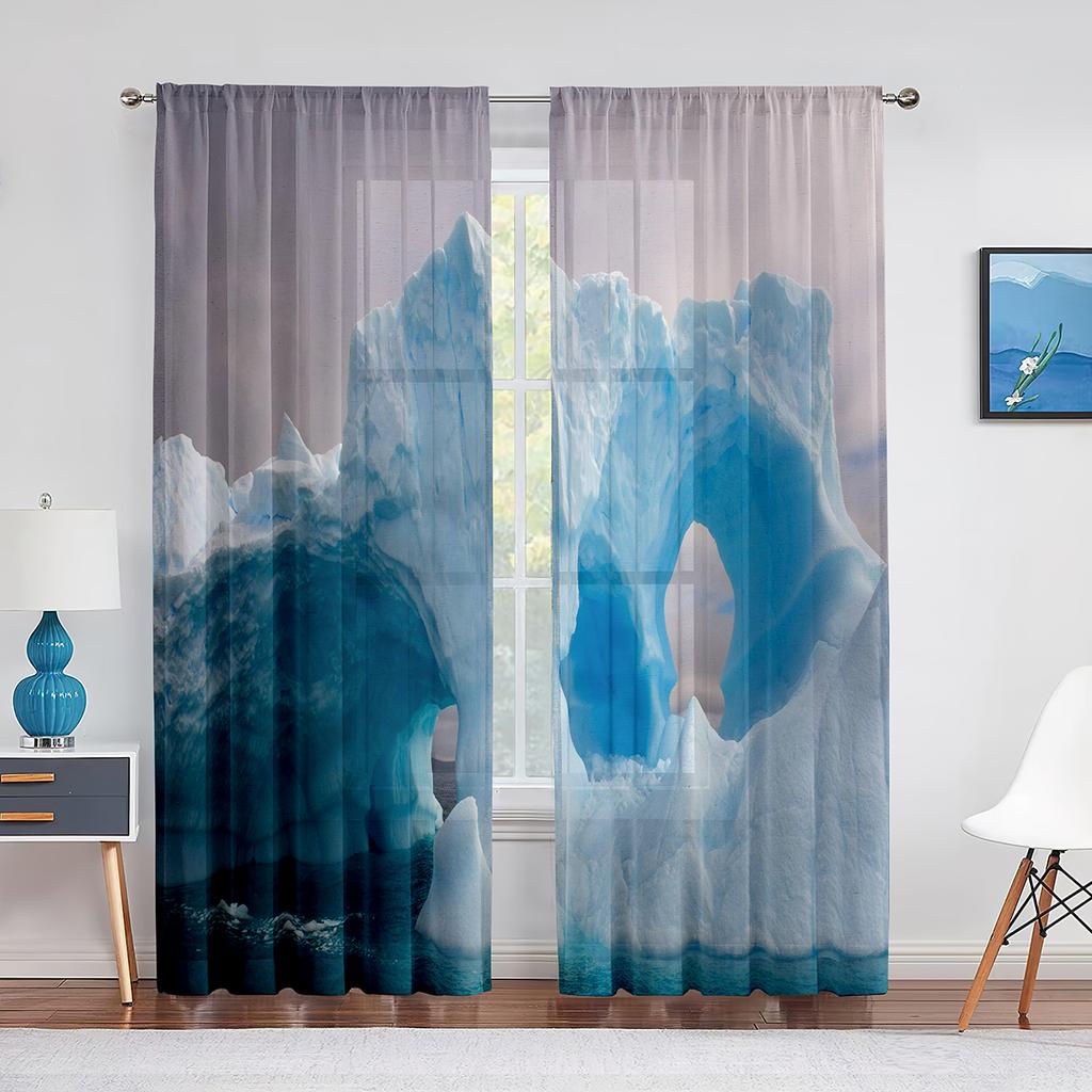 Schneeberg Eisberg Nördlicher Antarktischer See Chiffon Transparente Vorhänge für Wohnzimmer Schlafzimmer Dekor Fenster Voiles Tüllvorhang