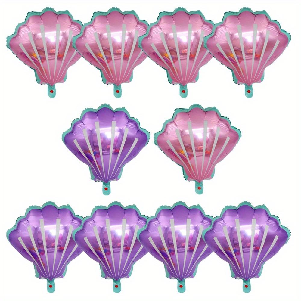 10-Pack of Shell-Shaped Aluminum Foil Balloons, 5 Mini Shell-Shaped Pink Balloons, 5 Mini Shell-Shaped Purple Balloons, Very Suitable for Birthday Pa
