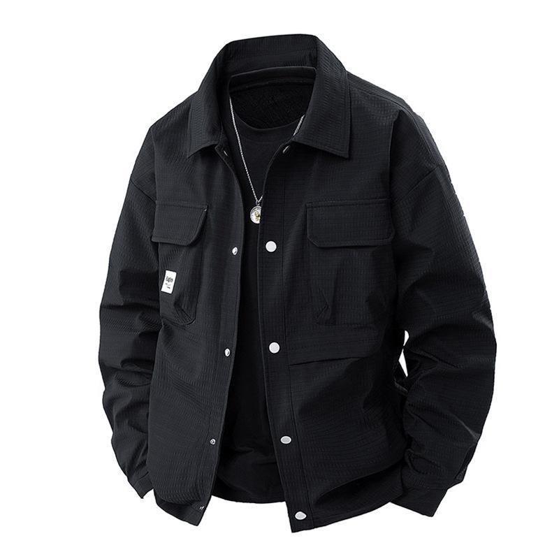 

Double-line grid men s jacket spring and autumn lapel jacket loose and fat plus size fat men s casual shirt men s M 90-55 kg