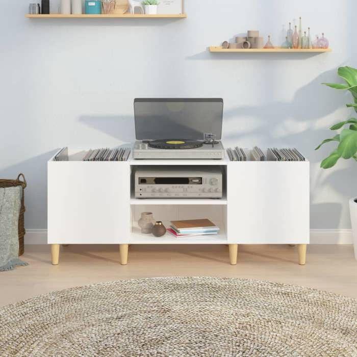VidaXL Armoire à disques blanc brillant 121x38x48 cm bois d'ingénierie 831927