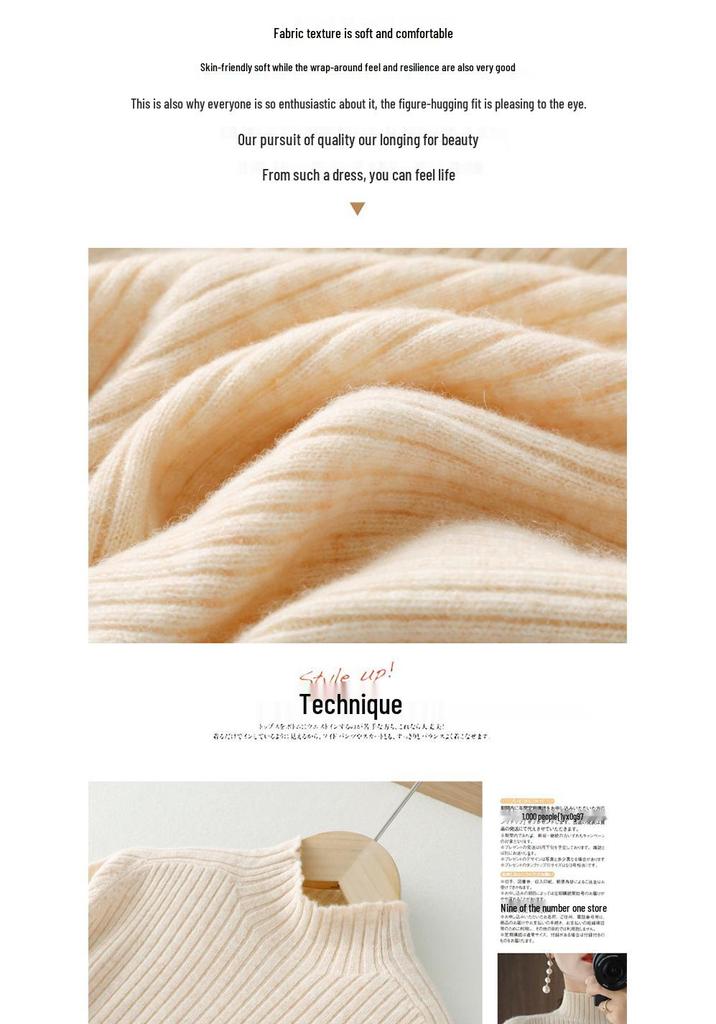 Women's Striped High-Neck Slim Fit Knit Sweater - 2025 Autumn/Winter Collection