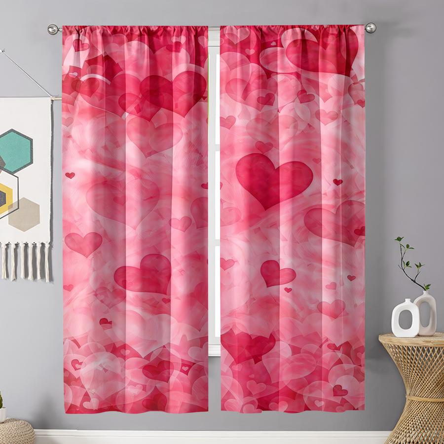 2pcs Blush Heart Pattern Curtains   Perfect for Valentine's Day Window Decor   Romantic Home Bedroom Living Room Decor