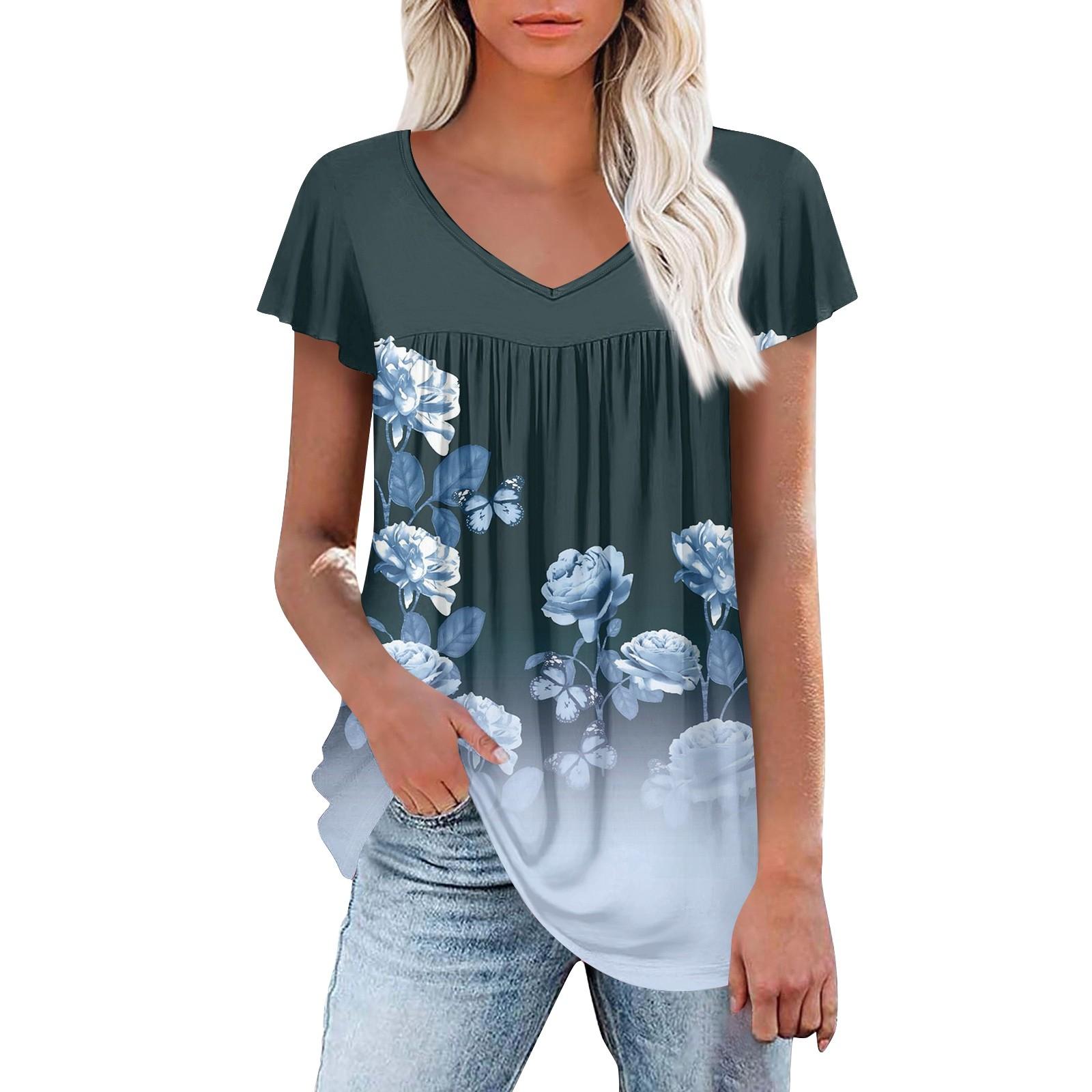 

Женские туники, элегантные повседневные летние рубашки с коротким рукавом, цветочные свободные плиссированные топы в стиле бохо XL