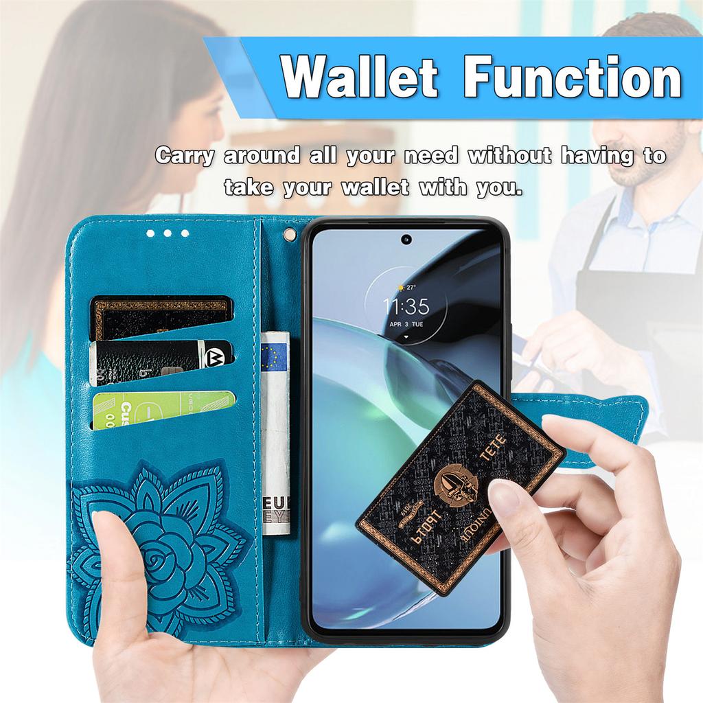 For Motorola Moto G72 4G PU Leather Folio Case Imprinted Butterfly Pattern Stand Wallet Magnetic Phone Cover