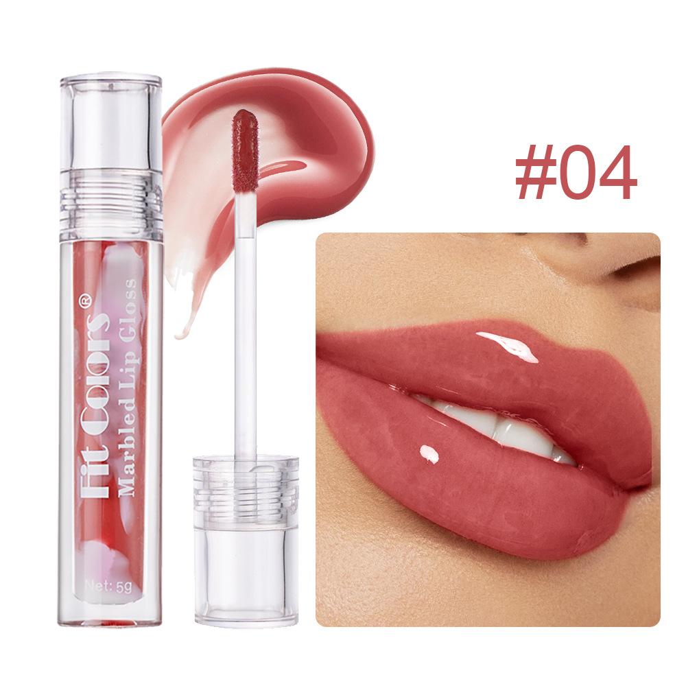 Fit Colors Marbled Mirror Lip Gloss, 5 Vibrant Shades, Moisturizing Hydrating Long-Lasting Liquid Lipstick, Non-Sticky Formula