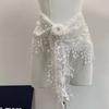 Solid Color Lace Scarf Hollow-out Triangle Scarf French Tassel Shawls  Spring Summer