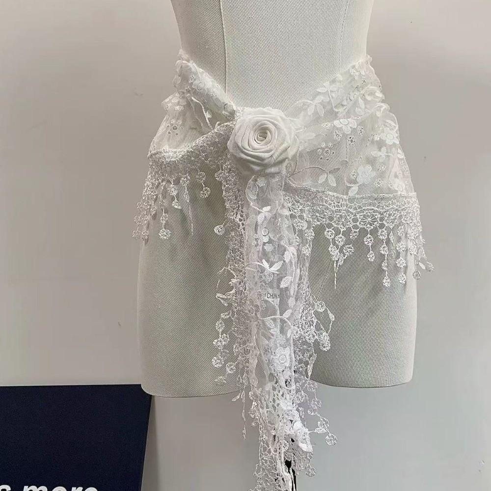 Solid Color Lace Scarf Hollow-out Triangle Scarf French Tassel Shawls  Spring Summer
