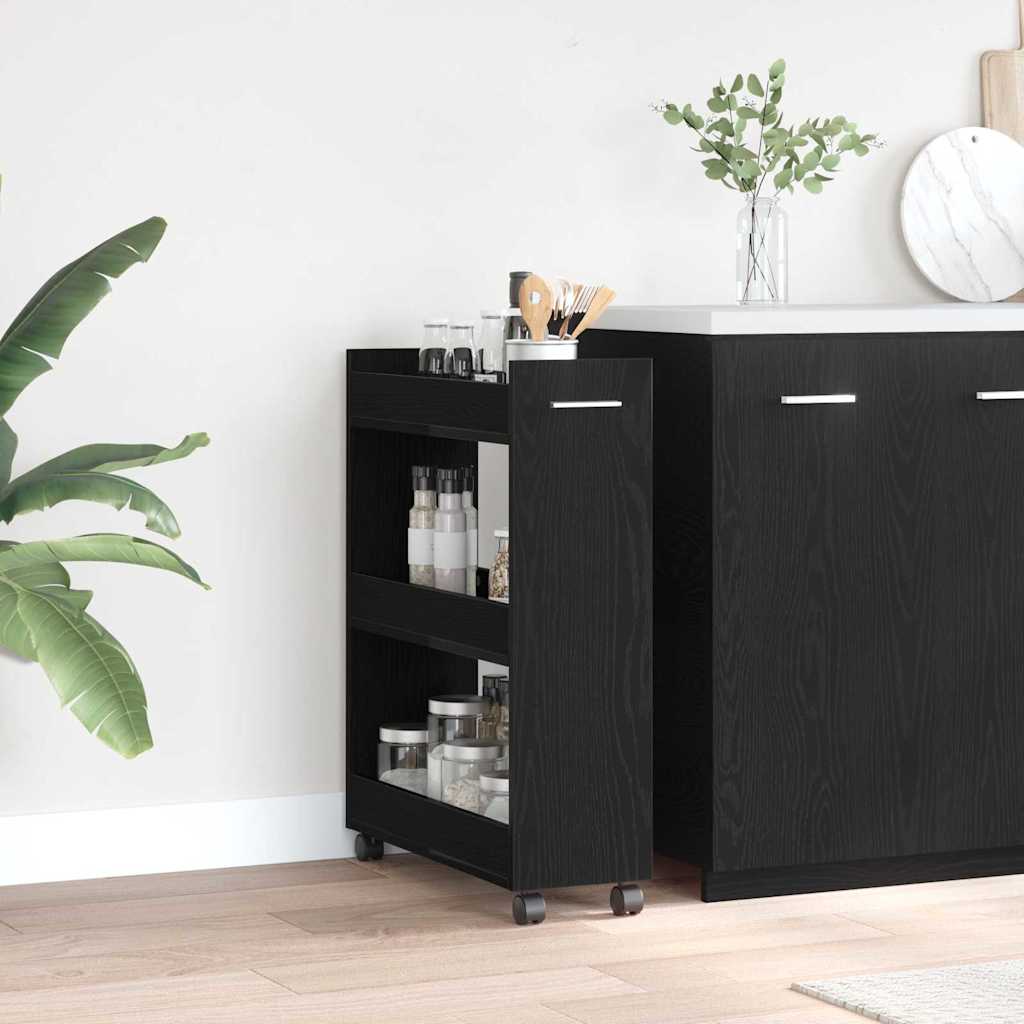 Black Oak Effect Cabinet with Wheels 60 X 22 X 79 Cm