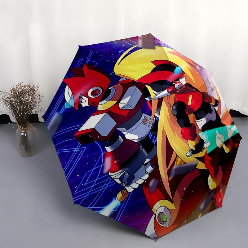 1pc Mega Man Automatic Folding Outdoor Umbrella - Portable 3-Fold Design with 8-Rib Iron Frame, Perfect for Fans, Travelers, Daily Use, and Gifts