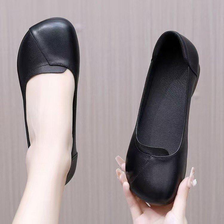 

Fall New Women S Leather Shoes - Soft Sole Low Heel Slip-On Loafers For Middle-Aged Mothers, Comfortable Casual Shoes 39