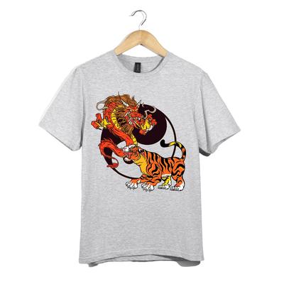 T-shirt Drago vs Tigre Unisex Mitologia Asiatica Arti Marziali Yin Yang Potere Regalo