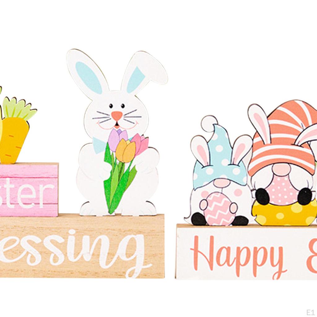 Easter Table Decorations, 2Pack Wooden Furnishings Tabletop Centerpieces Spring Signs