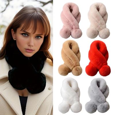 Damen Winterschal mit Wollkugel-Dekoration Einfarbig Verdickt Plüsch Warmer Schal Winteroutfits Accessoires