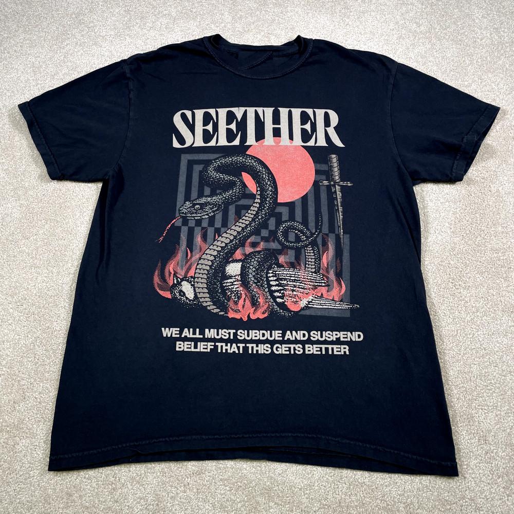 Футболка группы Seether Черная Музыка Рок Металл Концертный Тур 2022 YA1179 Унисекс Футболка L