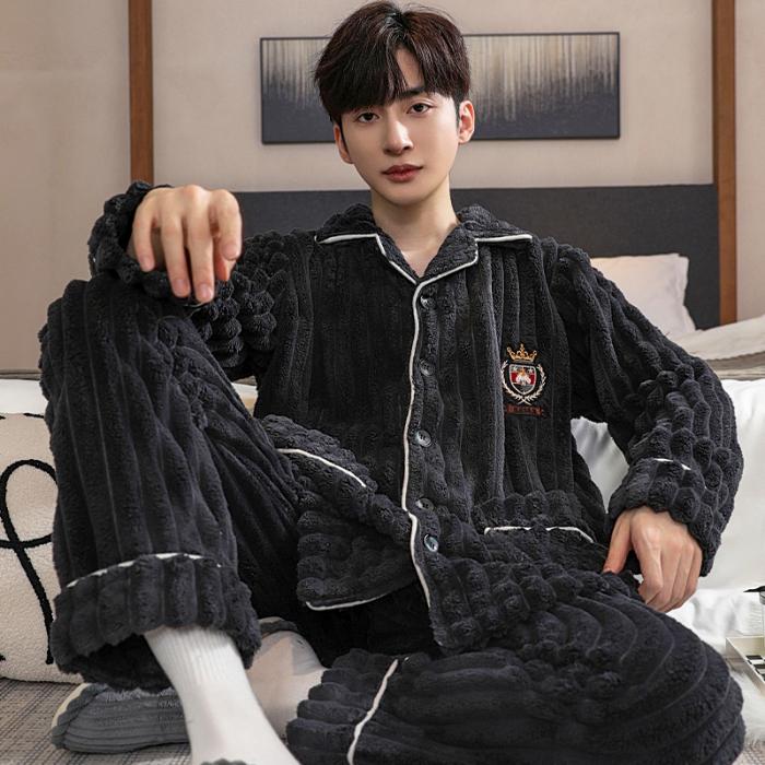 Pyjama en molleton de corail pour homme, ensemble de vêtements de nuit chauds en flanelle épaisse, surdimensionné, fermeture éclair, doux, mode, solide, pour la maison, automne et hiver