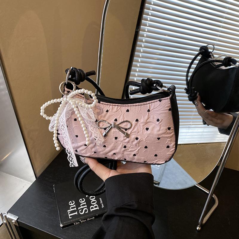 Premium Light Luxury Shoulder Bag Summer New Pink Cute Bow Small Square Bag Versatile Crescent Armpit Bag Women