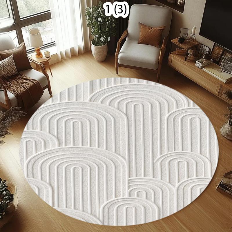 

Nordic Minimalist Round Rug Geometric Stripes Pattern Carpet Modern Home Decor Soft Non-Slip Floor Mat for Living Room Bedroom 100cm