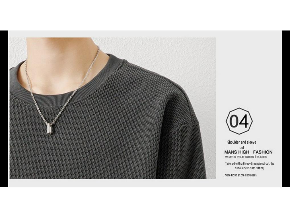Woodpecker Men's Waffle Knit Long Sleeve T-Shirt - Round Neck, Thick Cotton, Versatile Casual Base Layer for Spring and Autumn