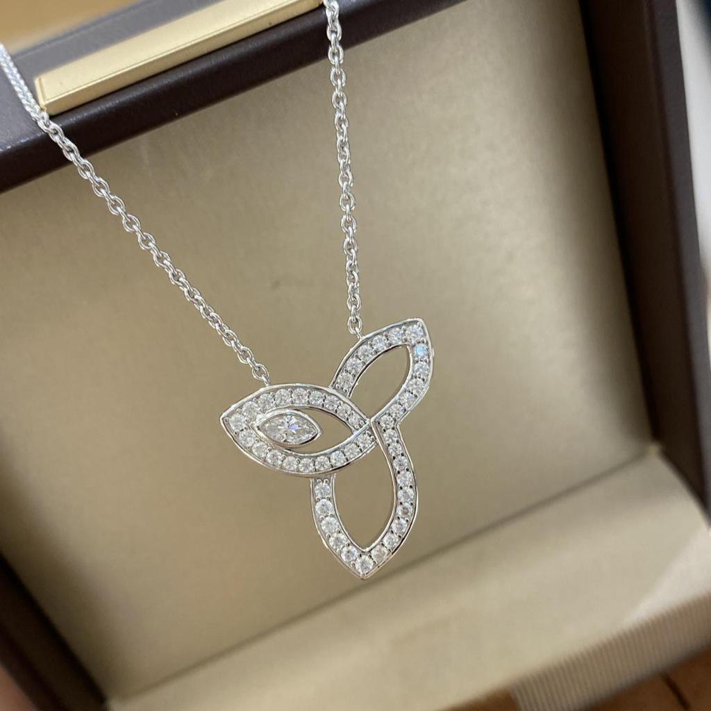Lily Marquise 925 Silver Necklace with 5A High Carbon Diamond Clover Pendant - Elegant Light Luxury Clavicle Chain for Women