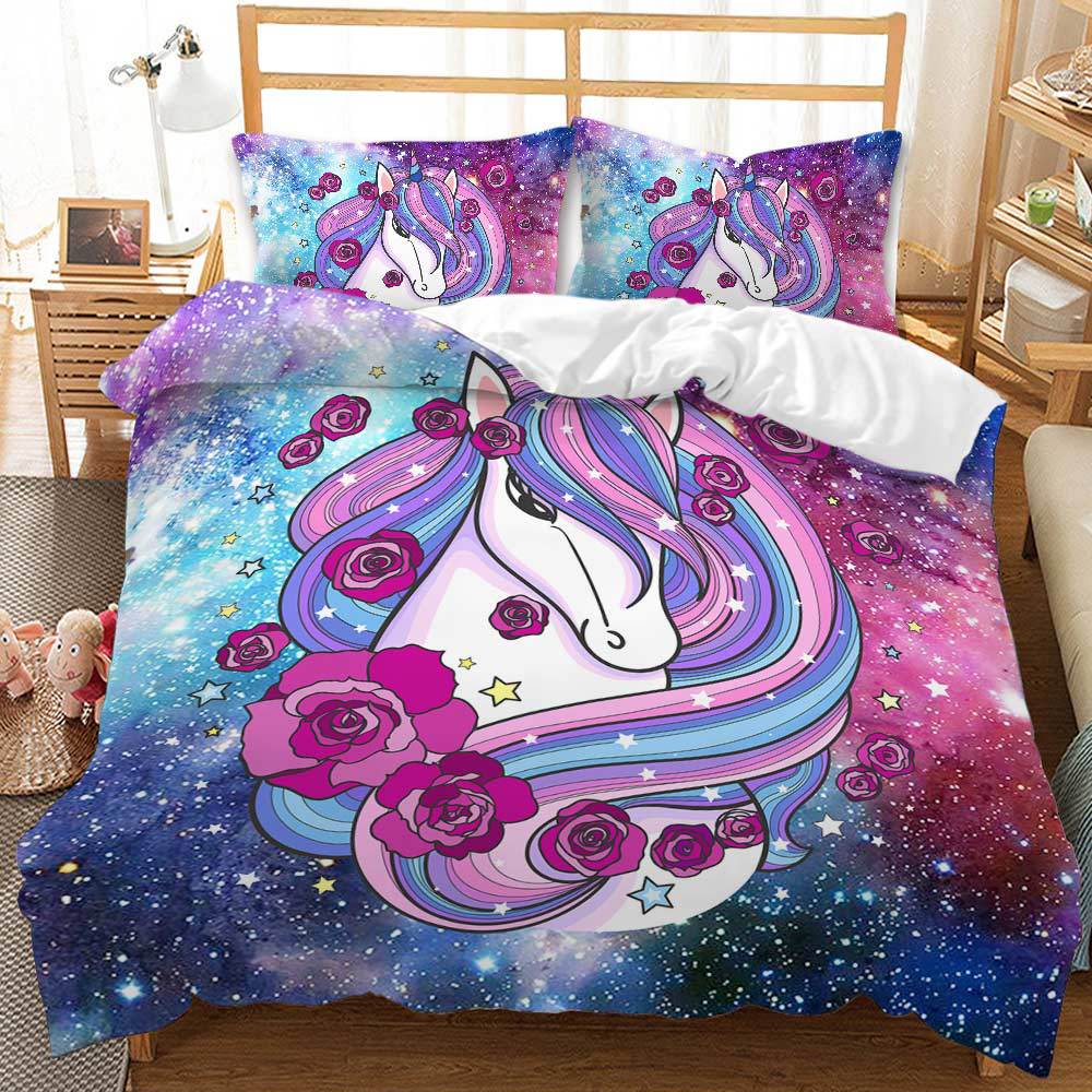 Unicorn Kit 3D Digital Printing Quilt Cover Princess Bedding Girl Three-piece Set