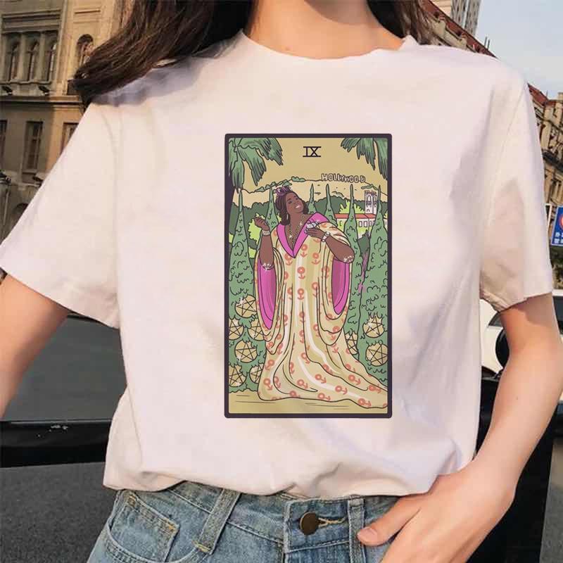 Ladies T Shirt Summer Clothes Tarot Cartoon Short Sleeve Top Simple Cute Print Fashion Cartoon Pattern T Shirt Ladies Clothes.