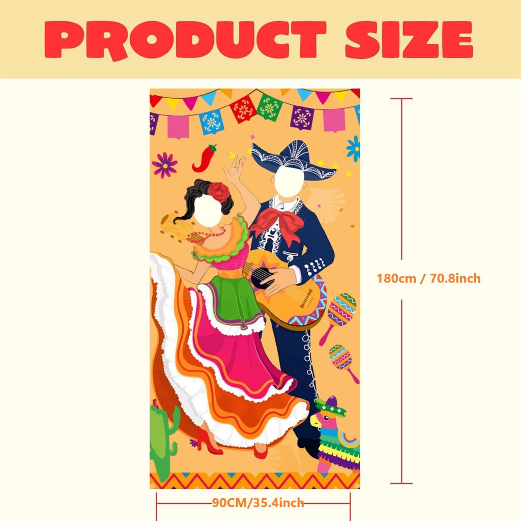 1 Pc Cinco De Mayo Fiesta Couple Photo Door Banner For Party Supplies, Mexican Photography Backdrop Decoration, Mexican Theme
