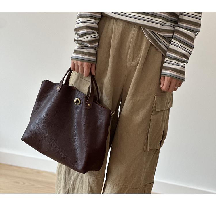 Spring/Summer Women's Genuine Tree Bark Leather Handbag - Vintage Lock Shoulder & Crossbody Bag.