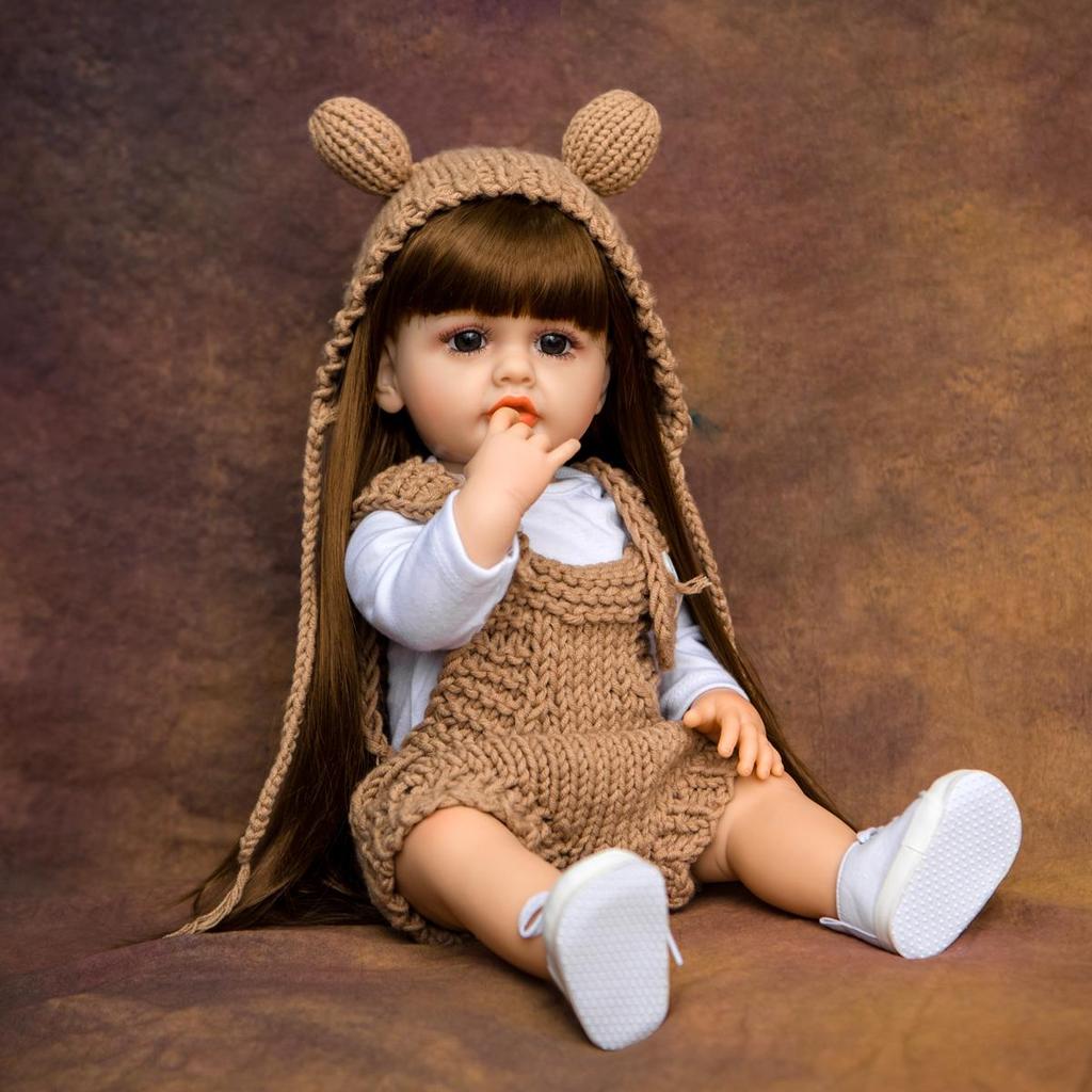 KEIUMI Niedliche Reborn-Puppe Mädchen mit langen Haaren, wasserfest, Ganzkörper-Silikon-Vinyl, Bebe Reborn, 55 cm, Puppen, Spielzeug, Kind, Partner