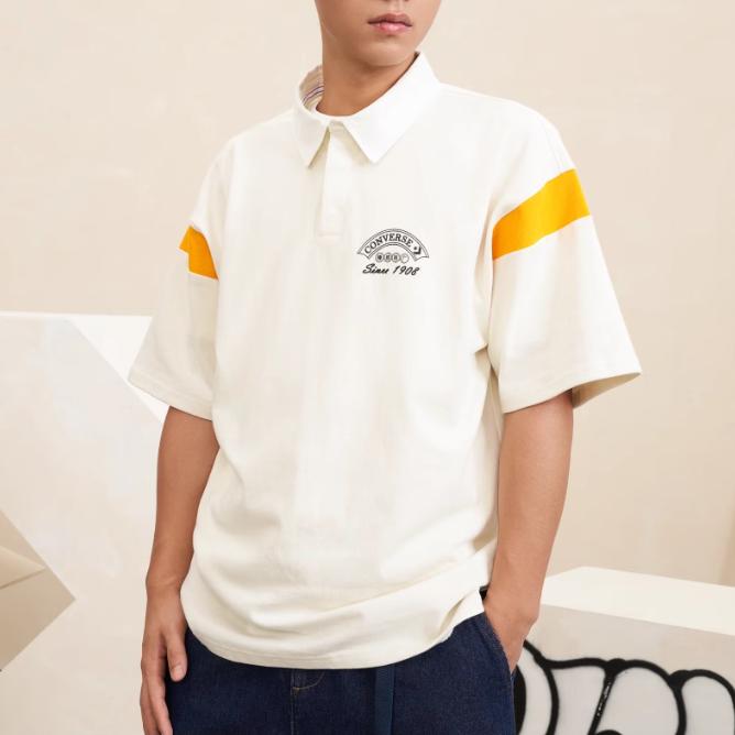 Converse T Shirts Men's White Polo Collar Moderate Straight Fit 10026173-A01