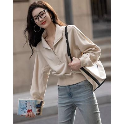 Casual Style Half Zipper Sweater Autumn New Sports Short Top Jacket