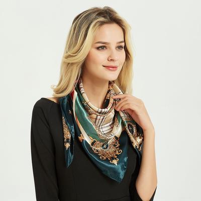 New Fashion Versatile Simulated Silk Scarf Women's Satin Printed Large Square Scarf Tassel Gift Silk Scarf