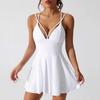 Women Evening Party Spaghetti Strap Solid Color Backless Sexy Mini A Line Dress