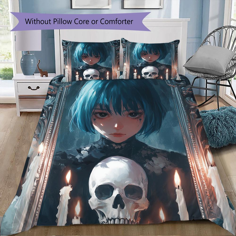 Dark-style girl Pattern Bedding,Quilt Set Quilt Cover Pillowcase Home Birthday Gift (1*duvet cover+2*pillowcase,without core)XSJT0917225
