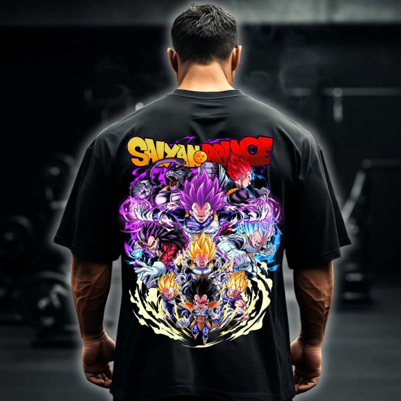

Mens Summer Cotton Loose Edition Saiyan Prince T-shirt with Dragon Ball Begita Anime Pattern Short Sleeve Top Y2K Street Style S разноцветный