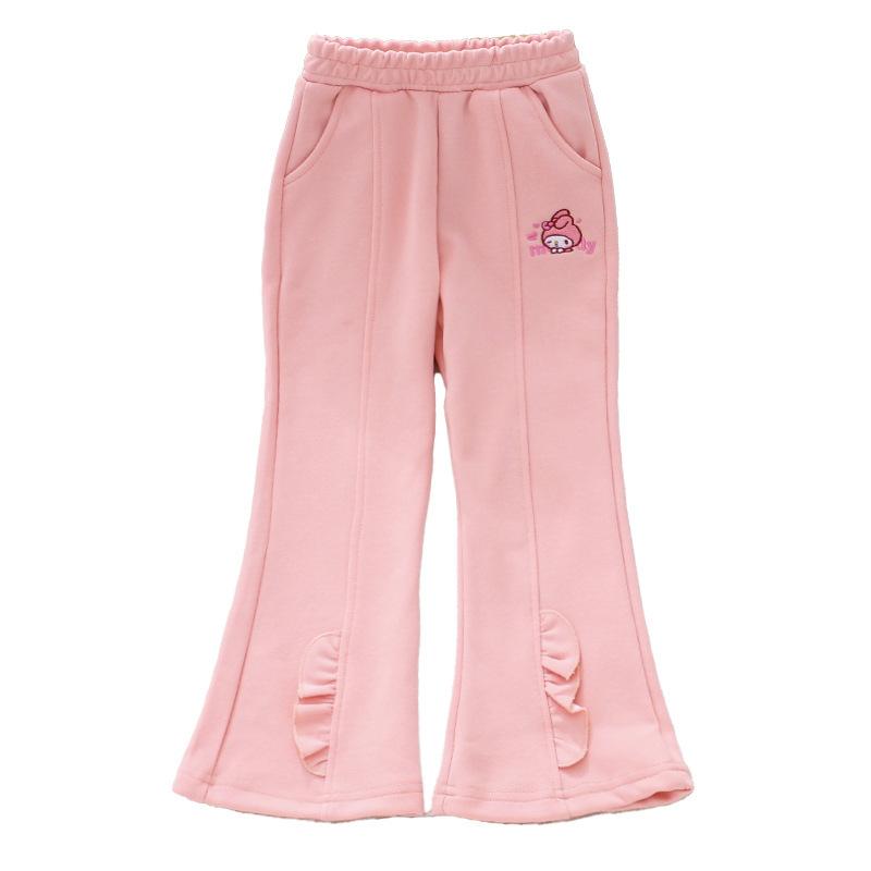 Girls Autumn Flared Casual Pants with Cartoon Print Trendy Sweatpants