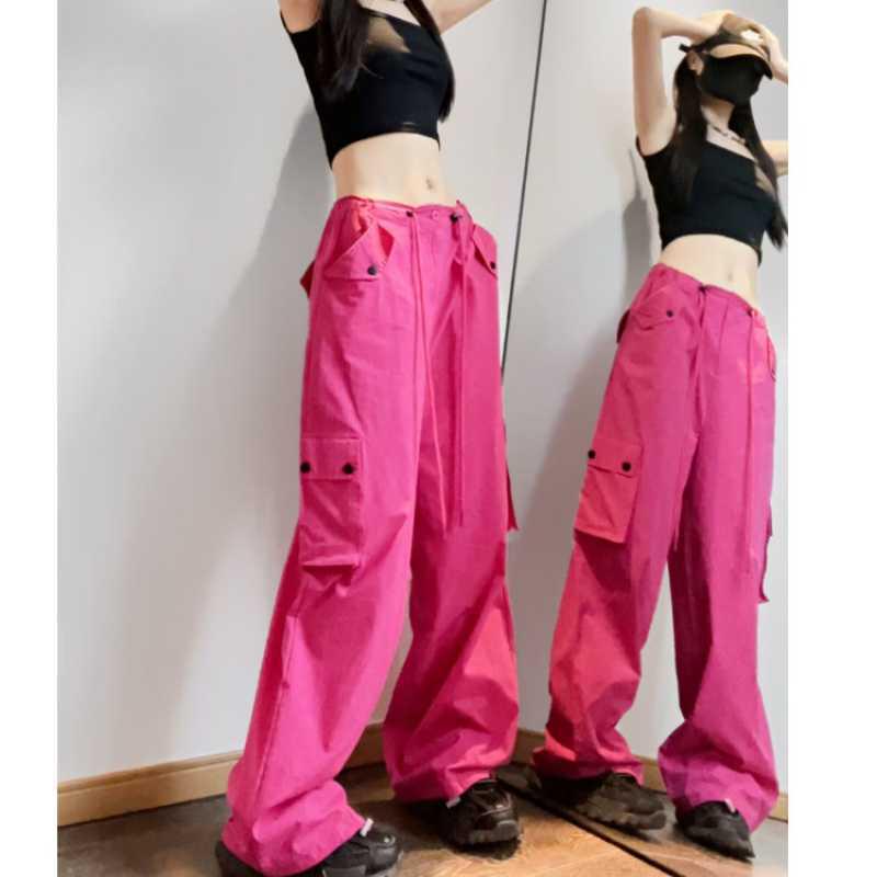 Women's Rose Red Summer Overalls: Loose, Quick-Drying, High-Waist, Wide-Leg Pants