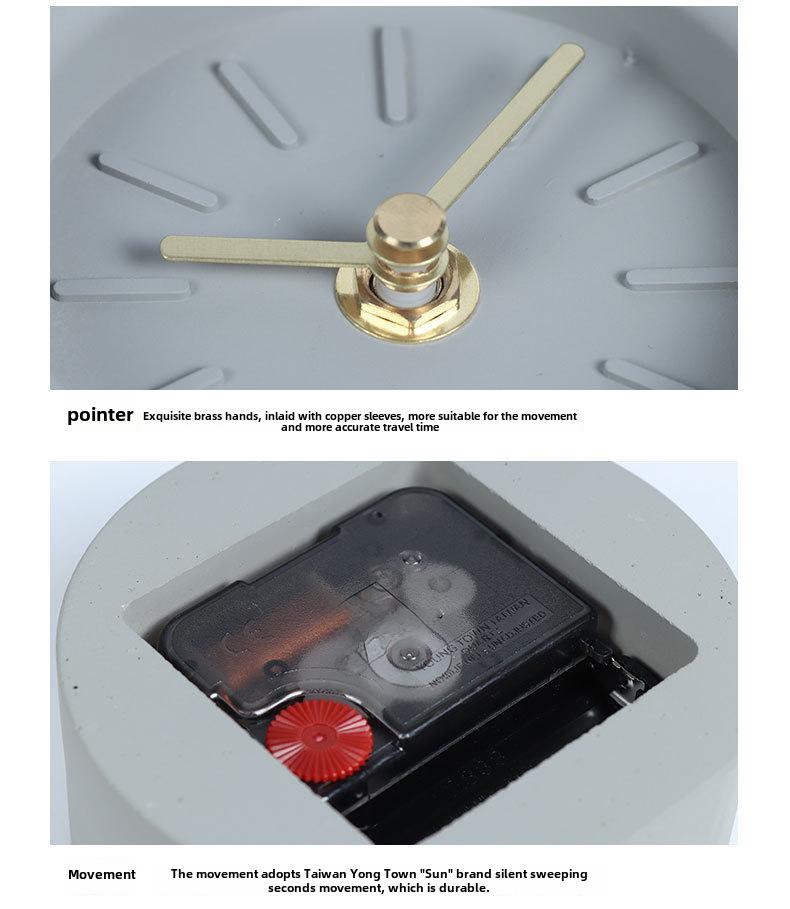 Industrial Style Concrete Desktop Clock with Brass Hand