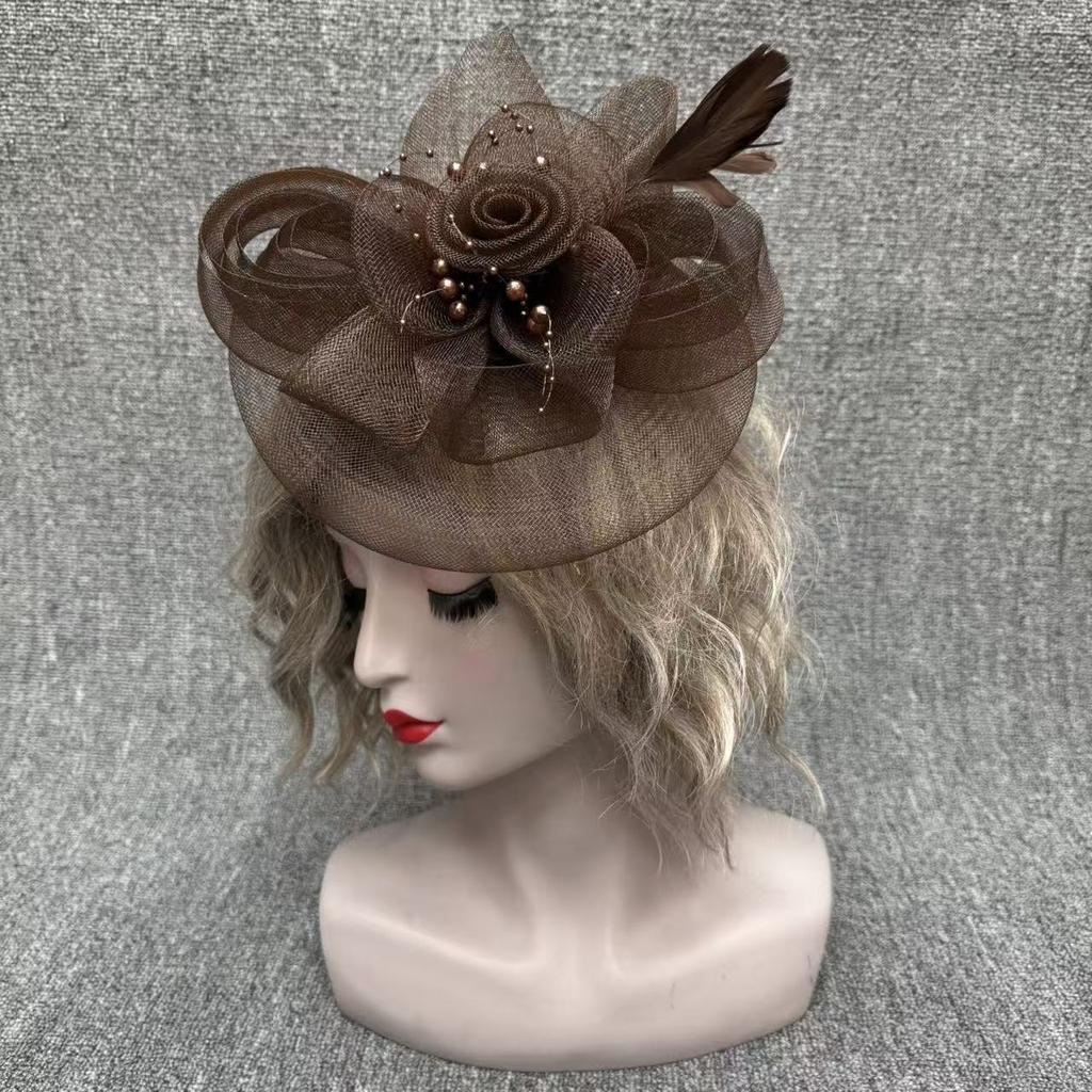 European and American bridal headgear veil retro feather mesh top hat party banquet hair accessories exaggerated top hat headgear