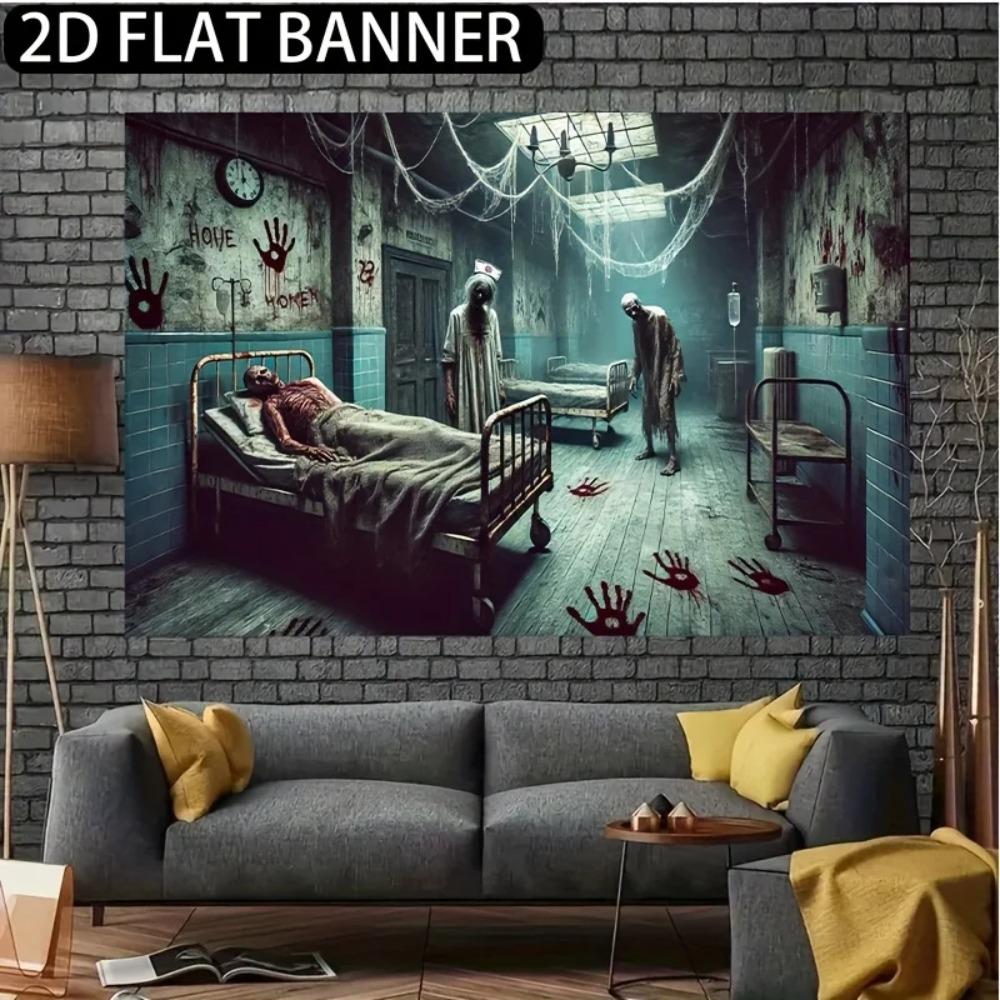 Halloween Terror House Zombie Patient Theme Banner Decoration Background Bloody Handprint Ghost Decoration Photography Backdrop